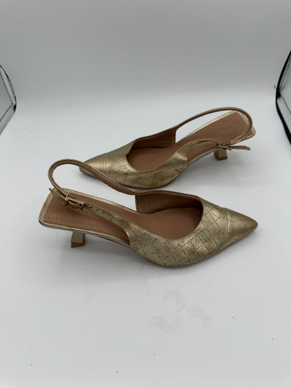 Usaflex Metallic Gold Slingback Kitten Heel Pumps Women's 5